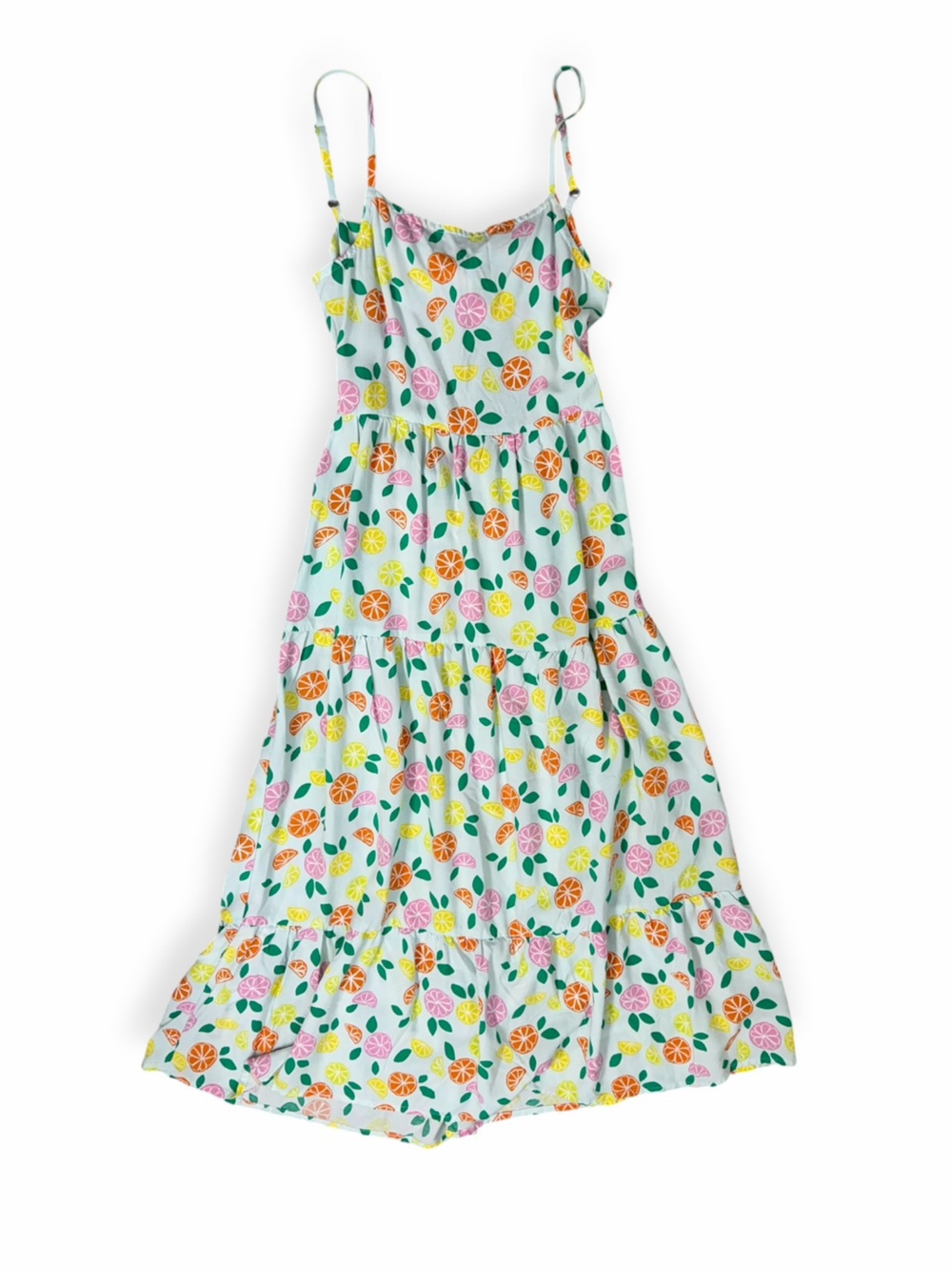 Cat & Jack White Floral Citrus Maxi Dress with Pink, Orange, Yellow & Green - L